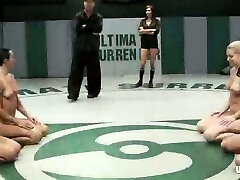 Four sexy chicks in bikini wrestle and finger fuckboxes