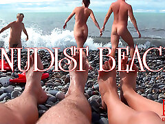 NUDIST BEACH &ndash; Nude young duo at beach, naked teen couple