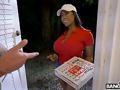Pizza delivery gal Moriah Mills gets her cooch fucked rear end style