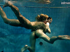 Hottest chicks swim naked underwater
