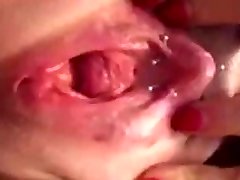 Wife's big pleasure button and gaping pussy