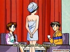 Busty samo anime masturbuje się pod prysznicem