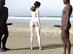 White Girl Gets Blacked On The Beach By 2 Bbcs