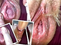 Eating and fucking a immense hole of a young mom after pissing. Close-up
