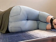 Corded up Girl Can't Hold it Anymore Urinates in Light Jeans Corded up Girl Can't Hold it Anymore Urinates in Light Jeans