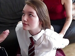Stepmum teaches school girl Olivia Keane to suck cock