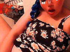 Goth Egirl plays with her large fat tight pussy