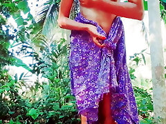 Indian desi woman outdoor bathing