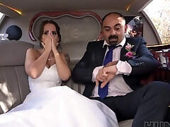 Huge-titted bride Jennifer Mendez gets arse fucked in back of the limo