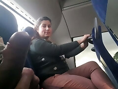 Voyeur tempts Milf to Inhale&Jerk his Dick in Bus