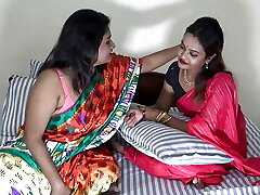 Two unsatisfied house wifey met and made a superb lesbo session with all dirty talk in Hindi