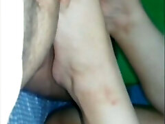 Mexican Latina MILF secretary with a big butt jacking me with her feet