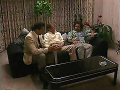 Brown-haired with mutant melons enjoys 3 big fat dicks