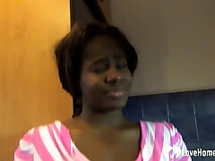 Ebony chick showcases her amazing big boobs