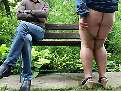 Amazing white caboose in pantyhose pissing outside next to me