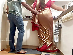 Indian Couple Romance in the Kitchen - Saree Fuckfest - Saree hiked up and Ass Spanked