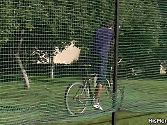 His very old mommy teaching teen toying His very old mommy teaching teen toying