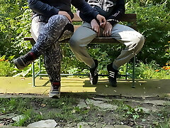 Athletic MILF in stretch pants helped pee outside Athletic MILF in stretch pants helped pee outside