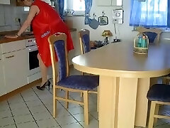 Grandmother fisted and banged on a kitchen table