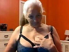 Grandma 68 years shows fat tits and pussy