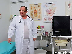 Surprised mature Jessica Crimson examined and made to cum by bizarre doctor