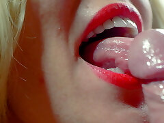 I love to please my man and deep-throat his cock. Gentle handjob and fellatio from first-timer blonde MILF