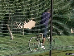 His very old mommy teaching teen toying His very old mommy teaching teen toying