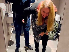 British porn star showcases fan in the cinema and lets him fuck her in the disabled toilets