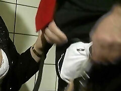 An elderly German lady gets her mouth covered in the bathroom An elderly German lady gets her mouth covered in the bathroom