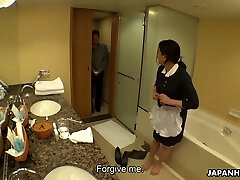 This Japanese maid knows how to relieve stress at work and her boobies are superb