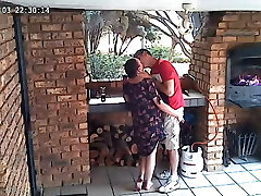 Hidden Cam: CC TV self catering accomodation couple penetrating on front porch of nature reserve 