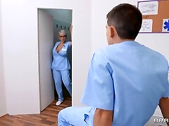 White haired MILF doctor assfucked by male nurse in the health center