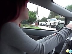 Punk girlfriend teasing in the car
