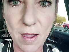 MILF Drains and Squirts with Huge Cucumber in Grocery Store Parking Lot