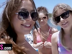 3 horny babes are sharing on big weenie in a yacht