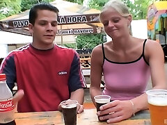 Salacious Czech cowgirl with humungous tits gets pussy licked then boned outdoors