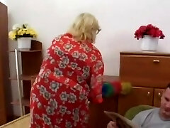 Chunky Blond Grandmother Bonks Younger Man