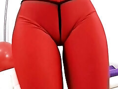 Big Cameltoe and Round Donk Babe In Tight Red Spandex