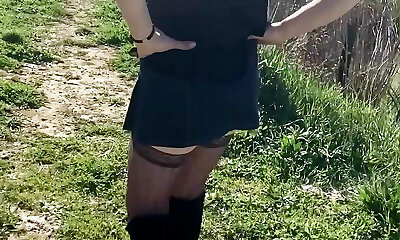 Outdoor no underpants Under my mini skirt