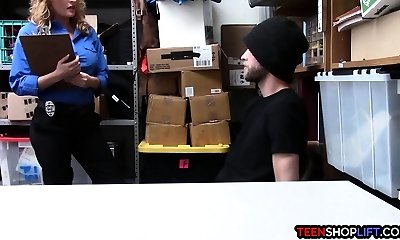 MILF LP officer pulverizes a male shoplifter in her back office MILF LP officer pulverizes a male shoplifter in her back office