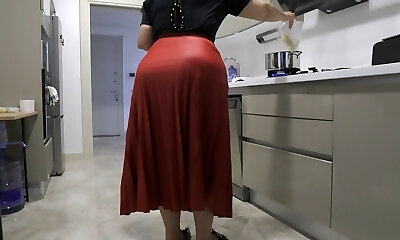my stepmother's red skirt hardened my dick.