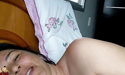 Wife taunting cuckold husband. She masturbates him and heads nude outside.