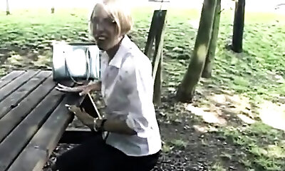 Blonde hirsute grannie outdoor anal