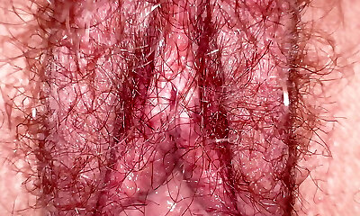 Wooly Bush macro closeup with creampie dribbling, Amateur Milf Wife on homemade sextape with the most jaw-dropping hairy bush