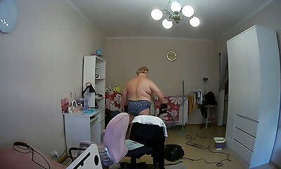 mommy-in-law cleans the room naked