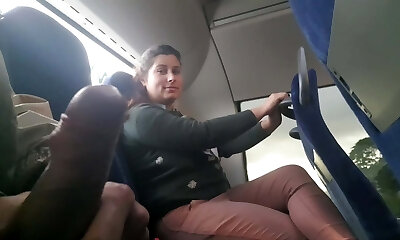 Voyeur entices Milf to Deepthroat&Jerk his Dick in Bus