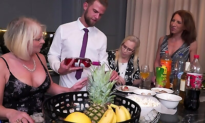 Celeste yells while getting fucked during group sex - HD