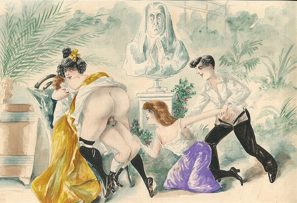 Water-color retro group sex drawings