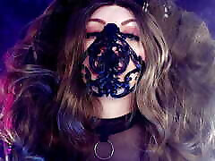 hot and shiny - wearing PVC and my sister loves me com - fashion shoot backstage Arya Grander mask corset smoke