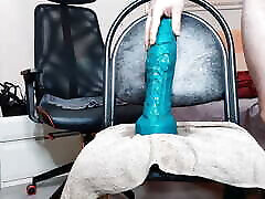 Pleasuring my dirty hole with Mr. Hankey&039;s Large Dildo while caged but rewarded in the end